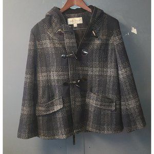 Donatella Hooded Lined Wool Blend Coat Women's Sz. M Black & Gray